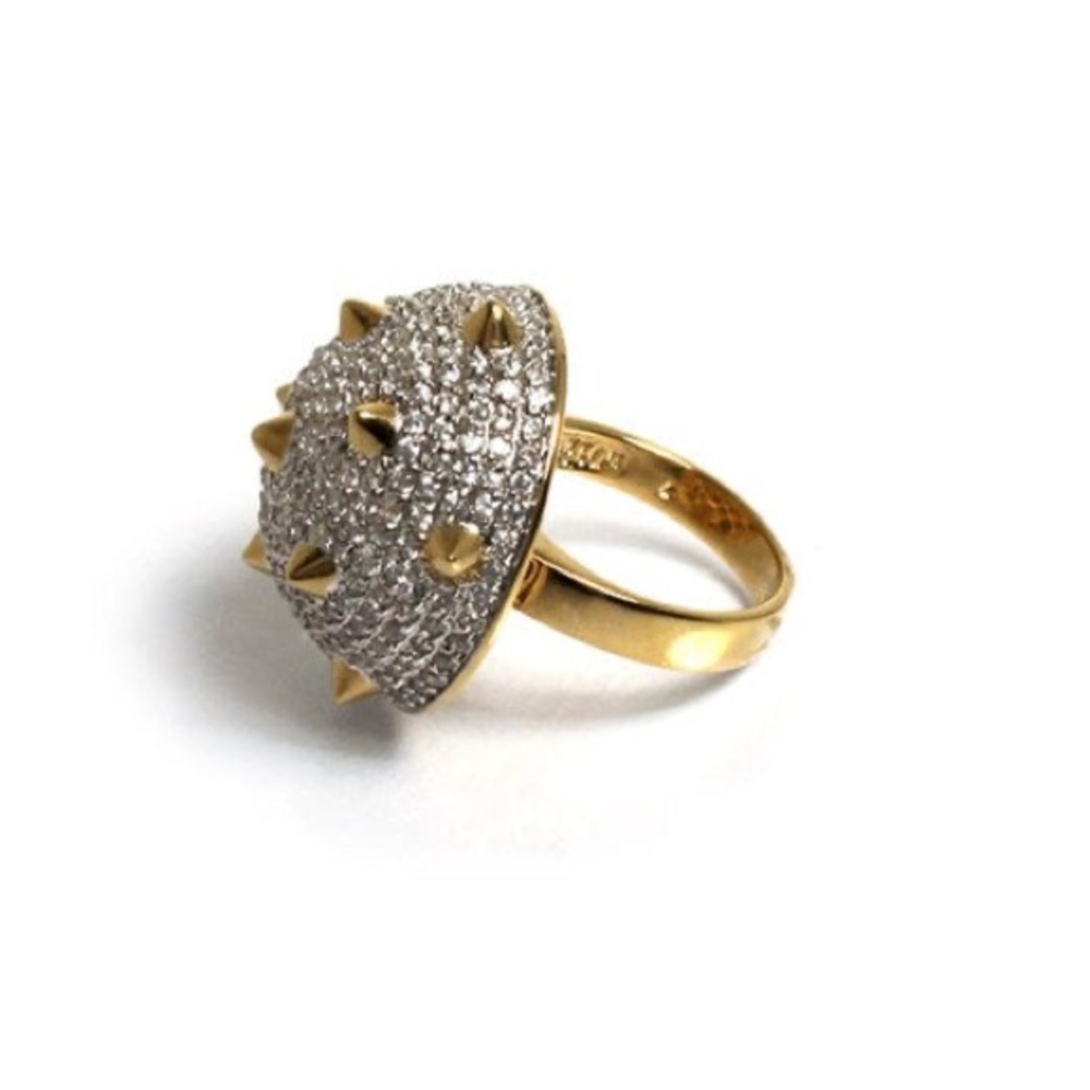 nOir JEWELRY 1/2 SPIKE PYRAMID RING Rhodium Gold and Cubic Zirconia